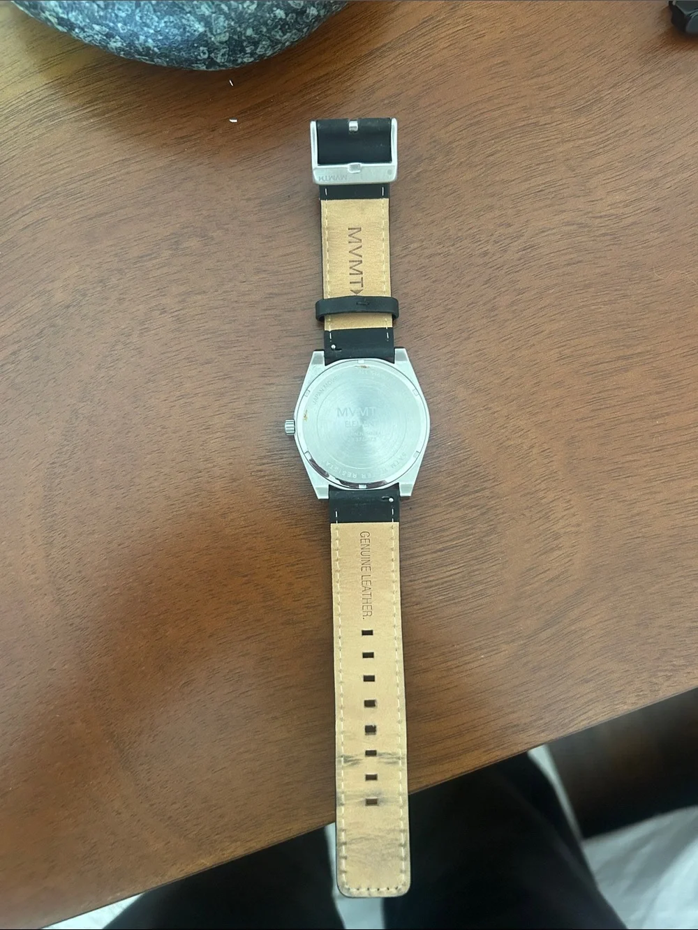 MVMT Black Leather Strap Watch with Blue Dial